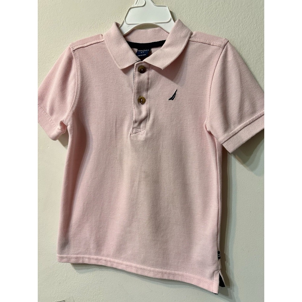 Nautica Toddler Boy Pink Short Sleeve Pique Polo Shirt Size 4T Embroidered Logo - Picture 2 of 7